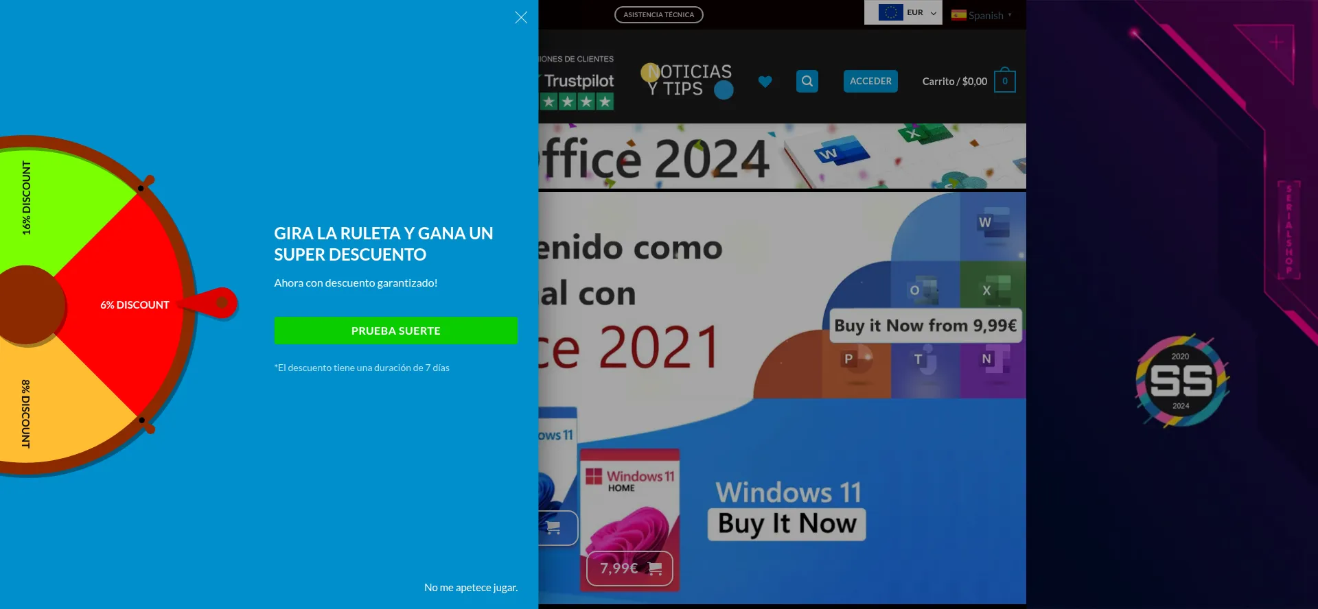 Website screenshot of Serialshop.es