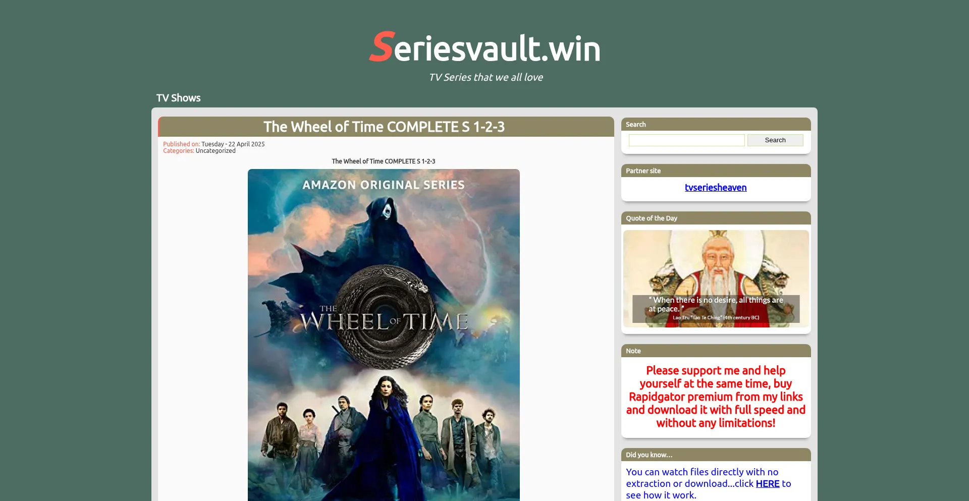 Website screenshot of Seriesvault.win