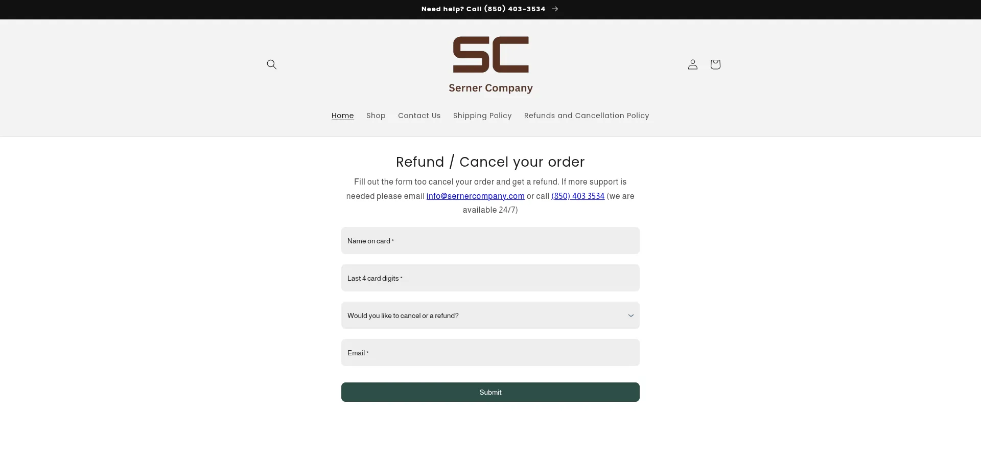 Website screenshot of Sernercompany.com