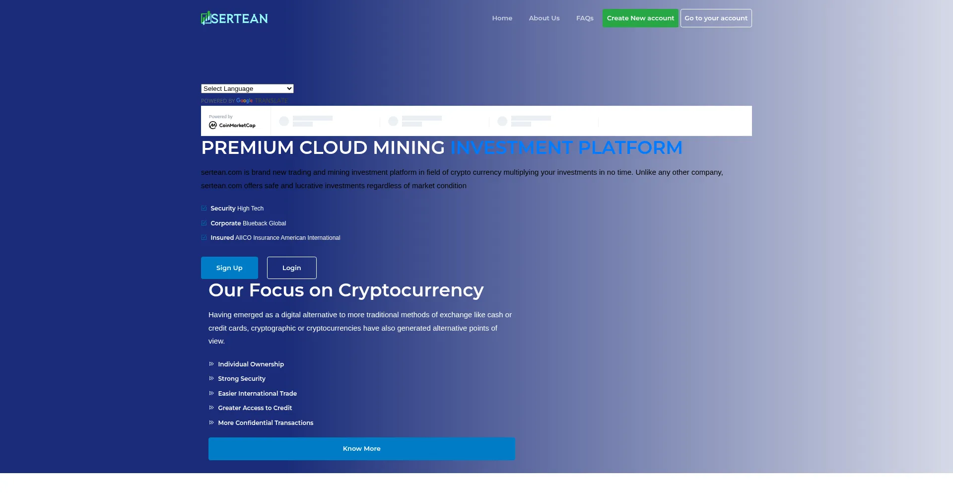 Website screenshot of Sertean.com