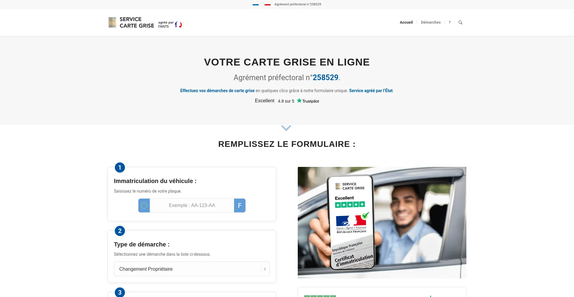 Website screenshot of Servicecartegrise.com