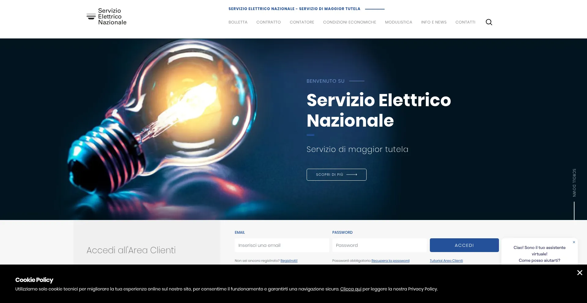 Website screenshot of Servizioelettriconazionale.it