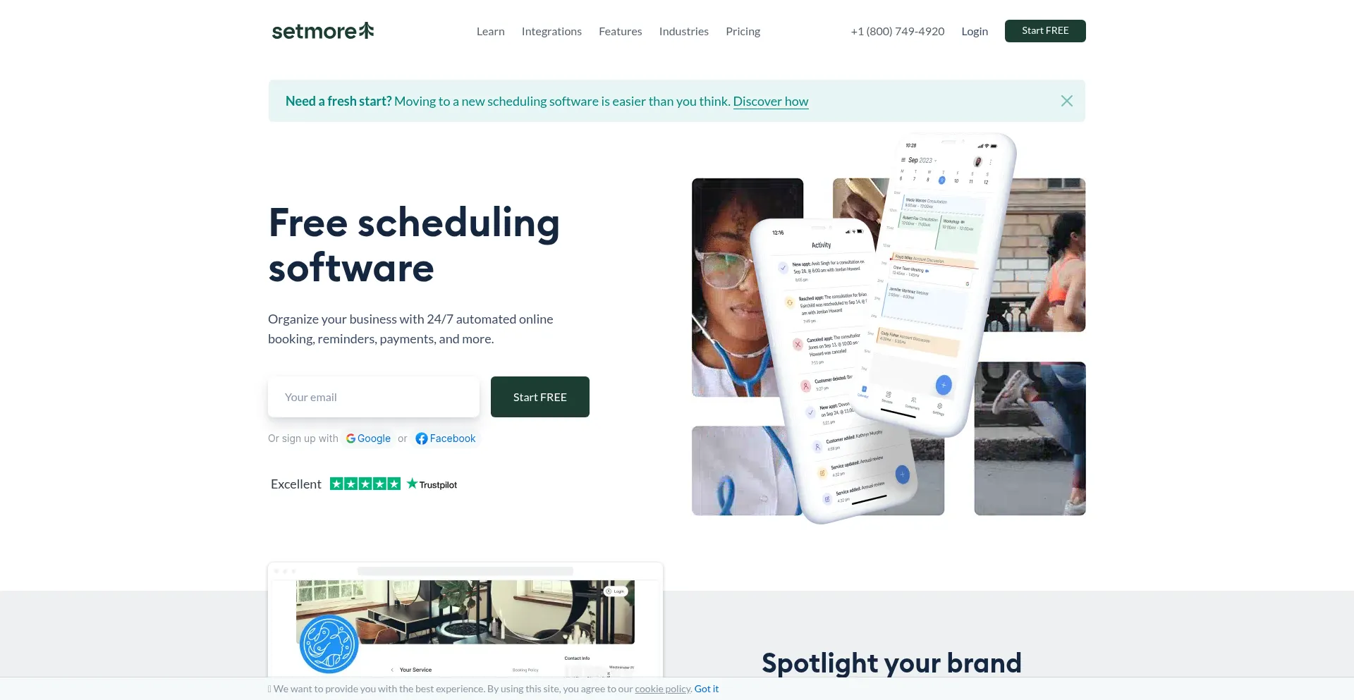 Website screenshot of Setmore.com