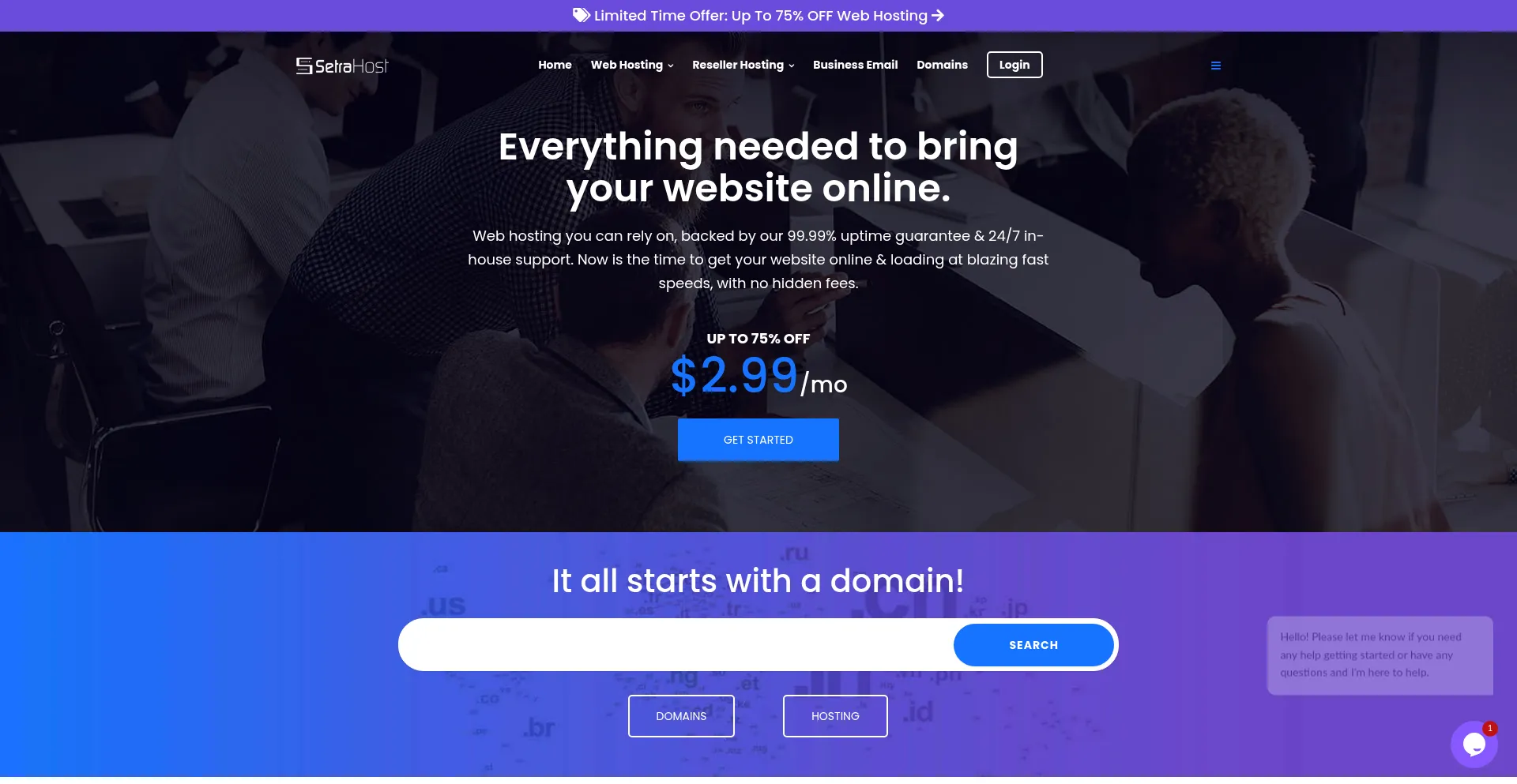 Website screenshot of Setrahost.com