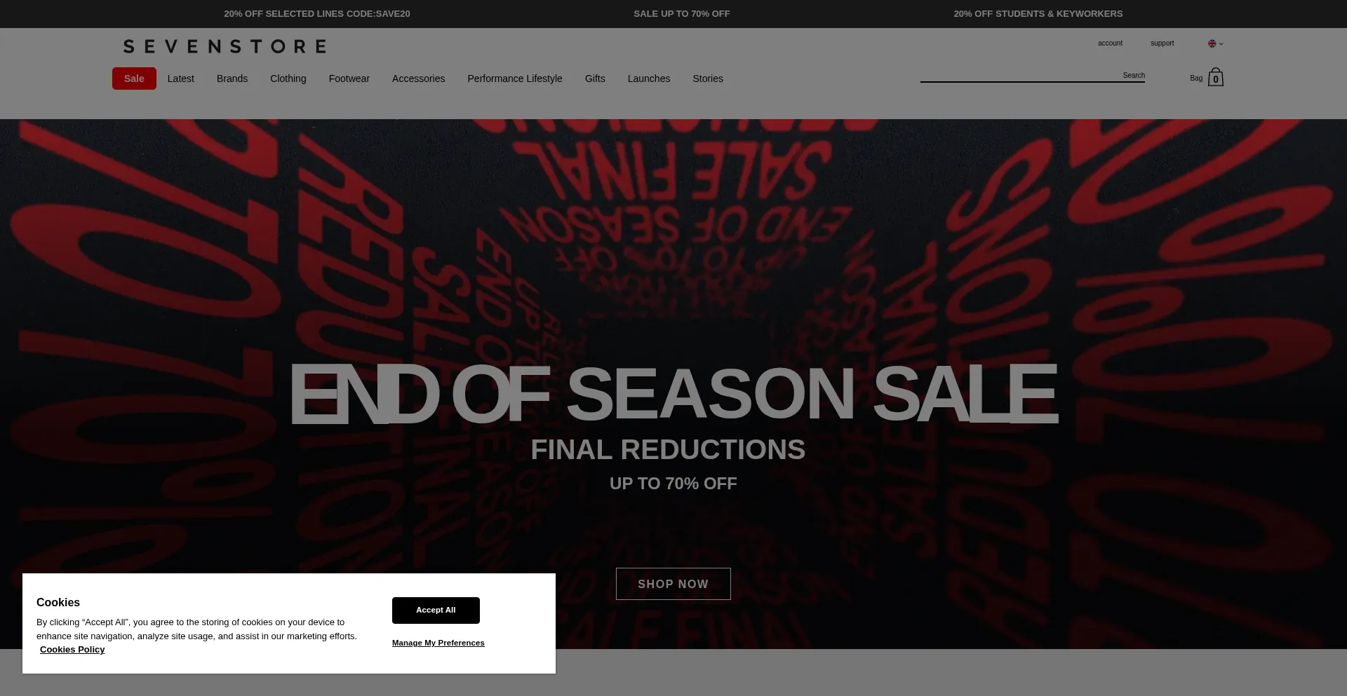 Website screenshot of Sevenstore.com