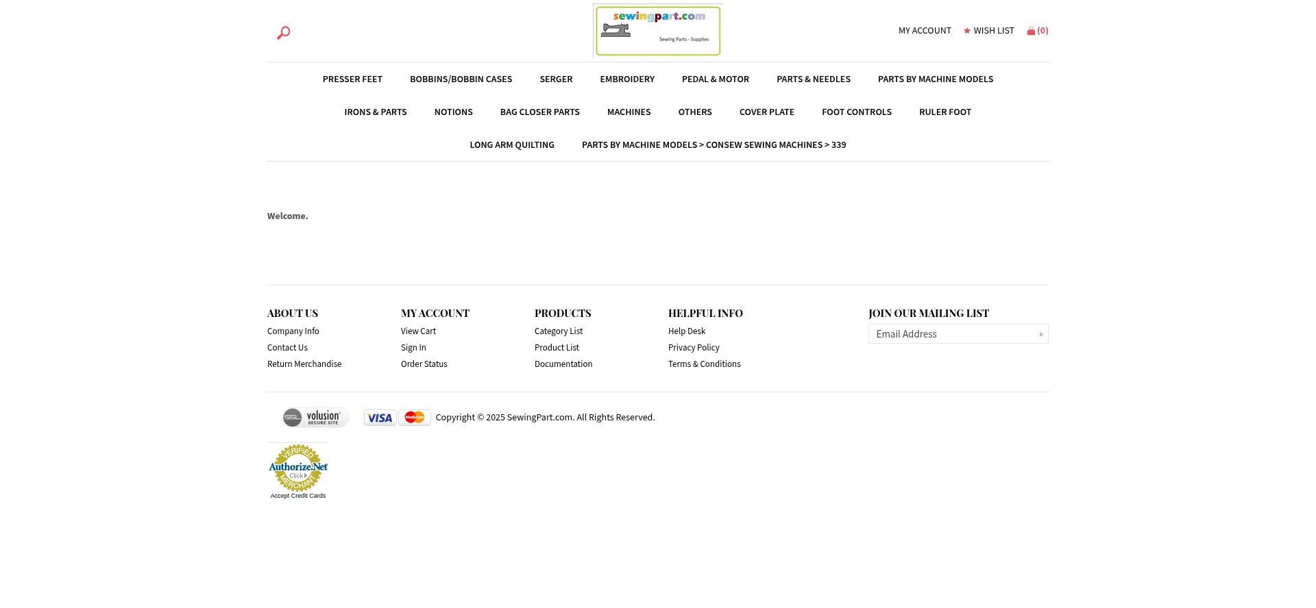 Website screenshot of Sewingpart.com