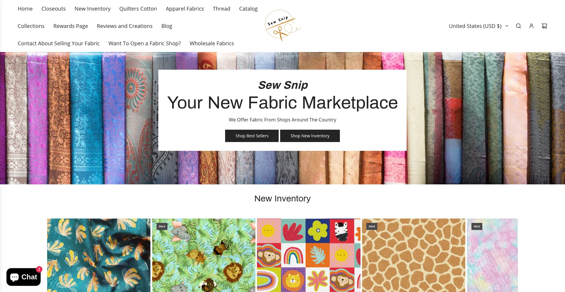 Website screenshot of Sewsnip.com