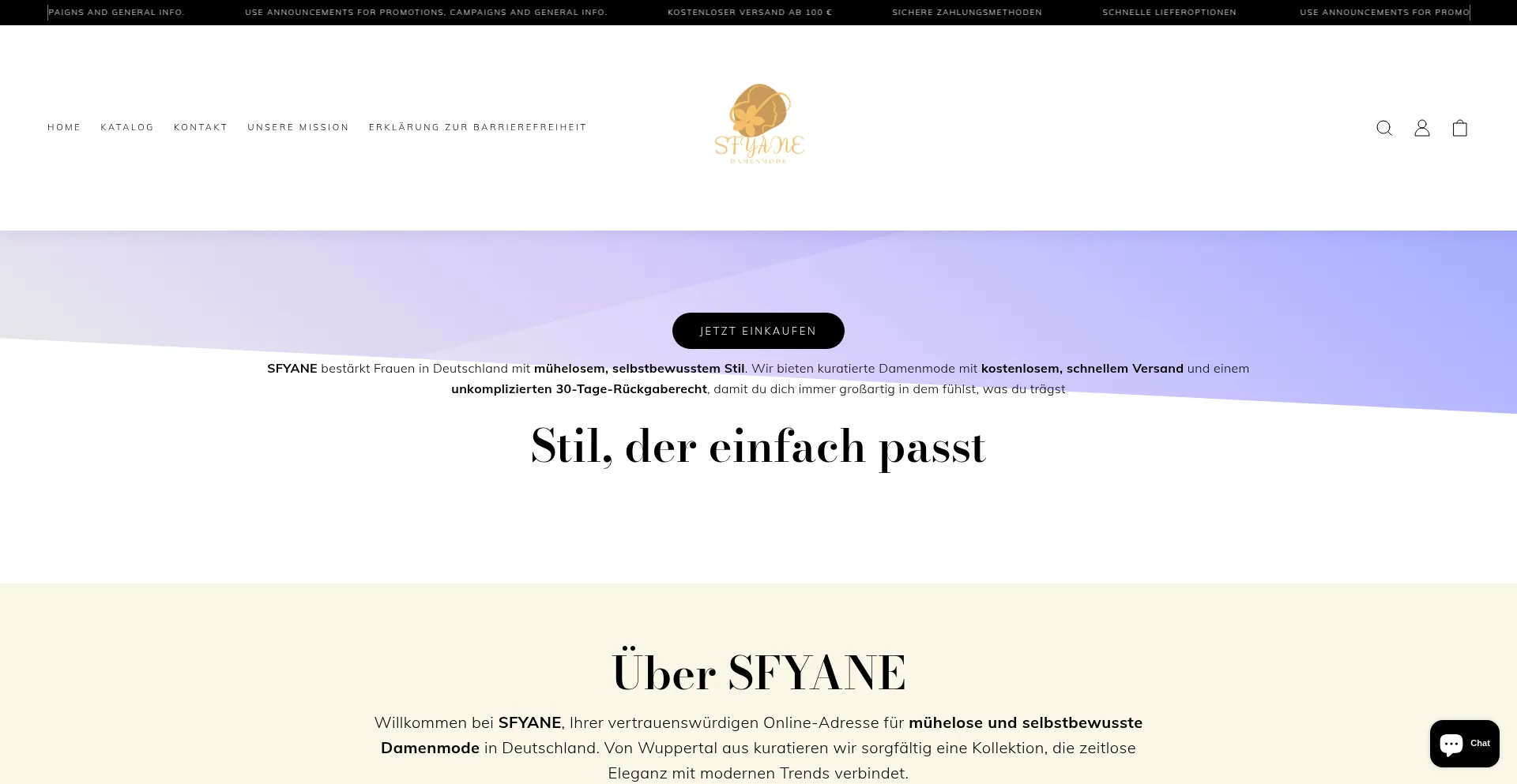 Website screenshot of Sfyane.com
