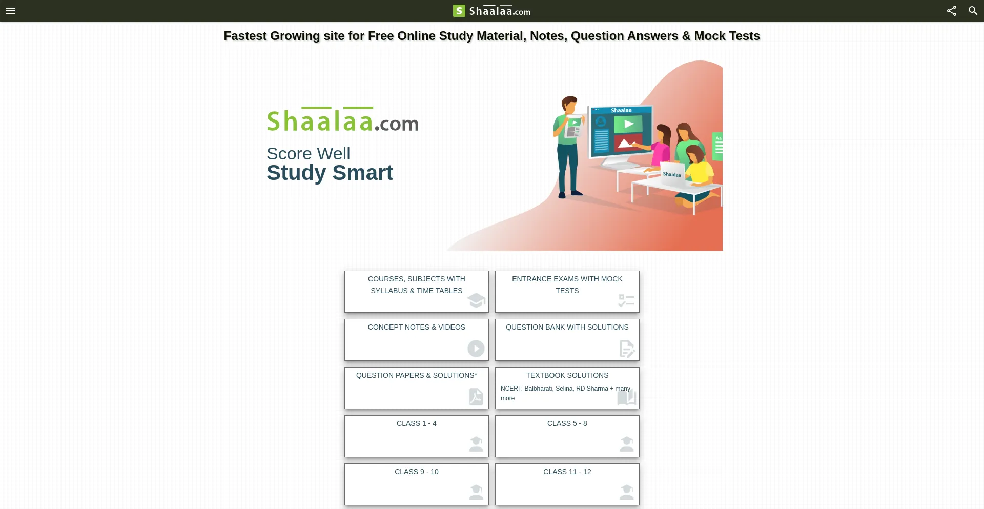 Website screenshot of Shaalaa.com