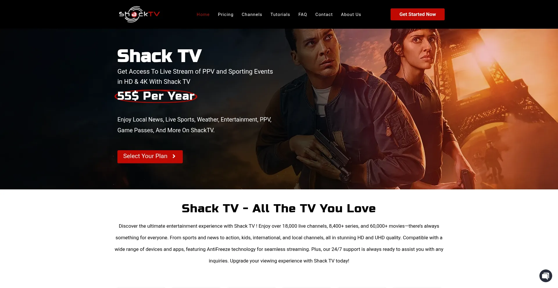 Website screenshot of Shack-tv.us