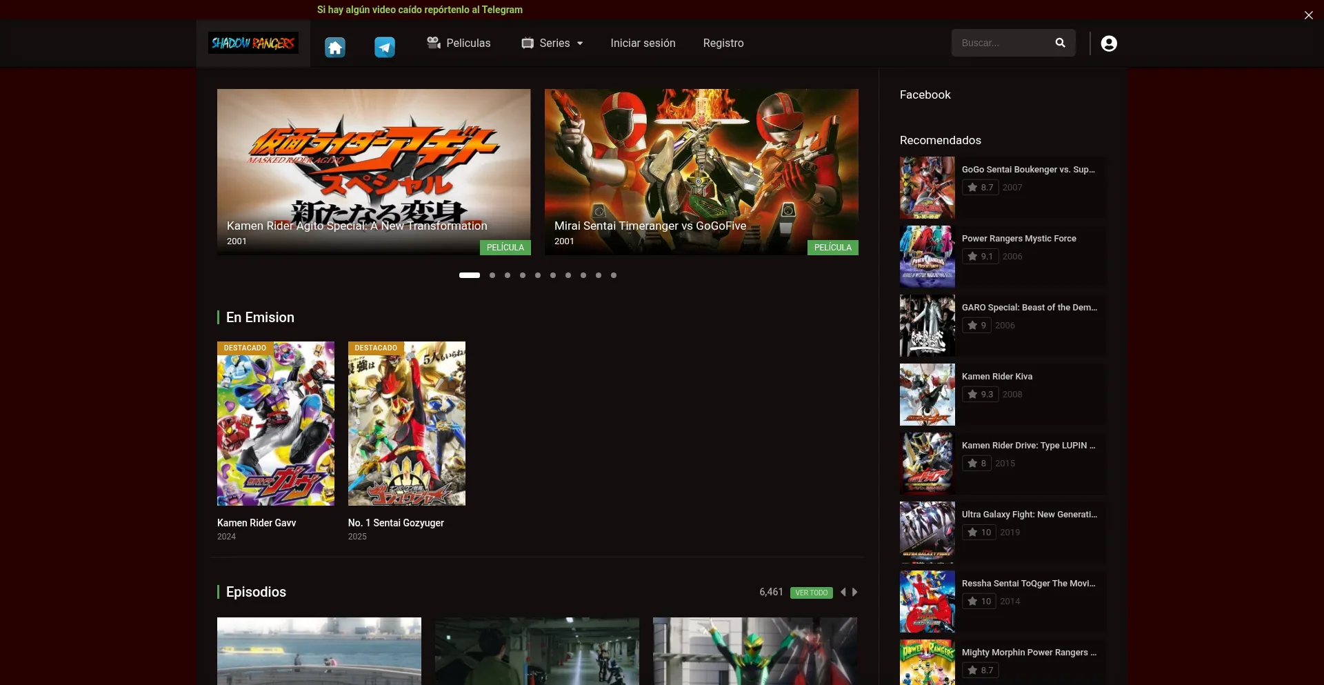 Website screenshot of Shadowrangers.live