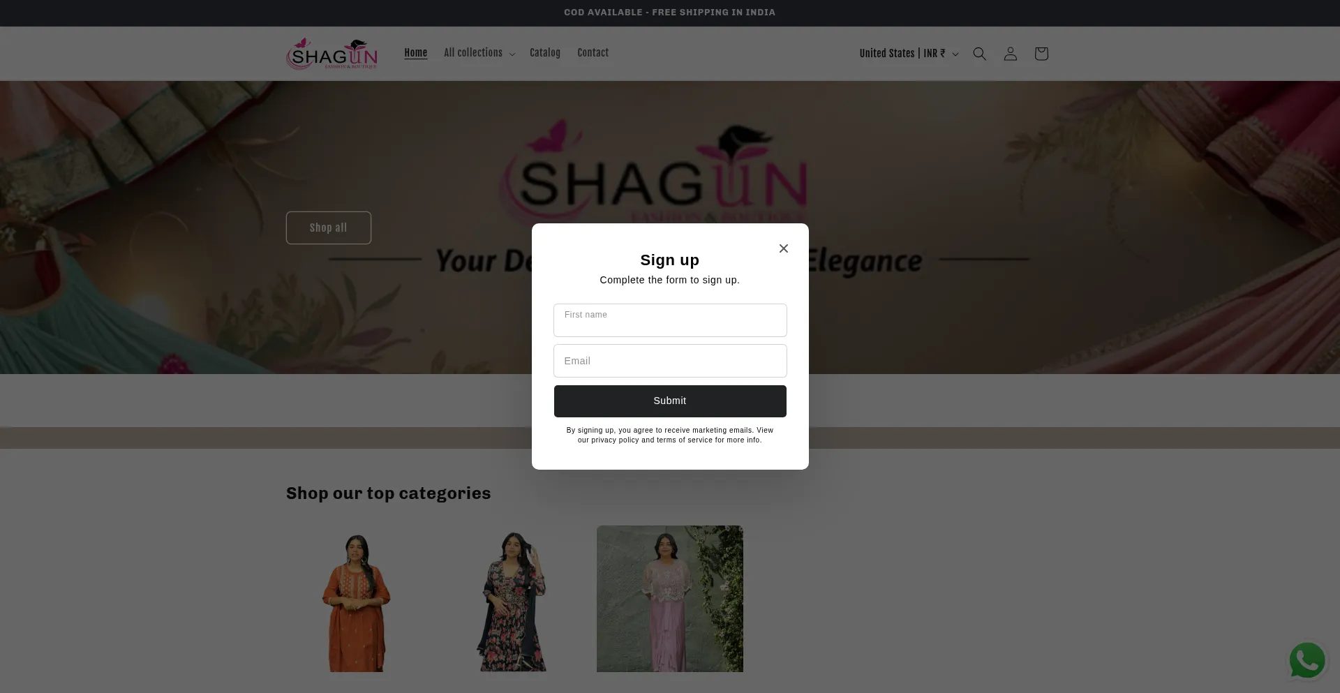 Website screenshot of Shagunfashionboutique.com