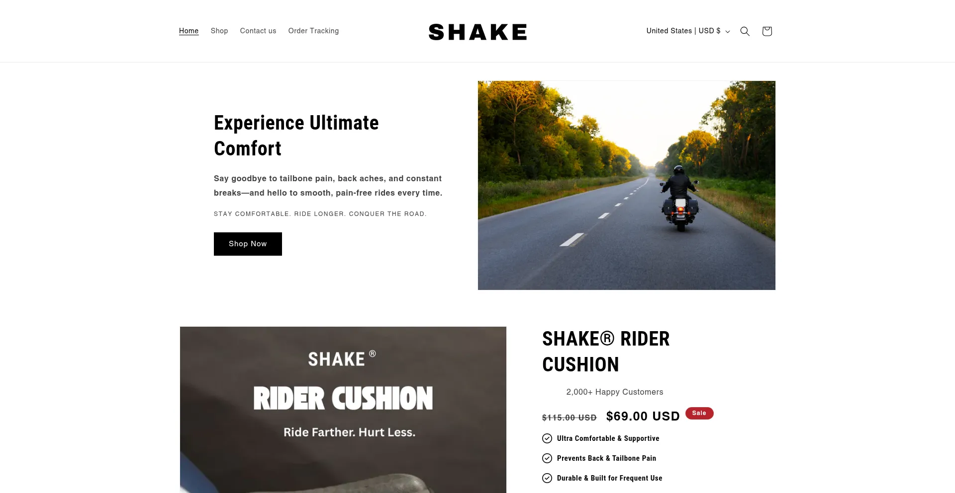 Website screenshot of Shakerider.com