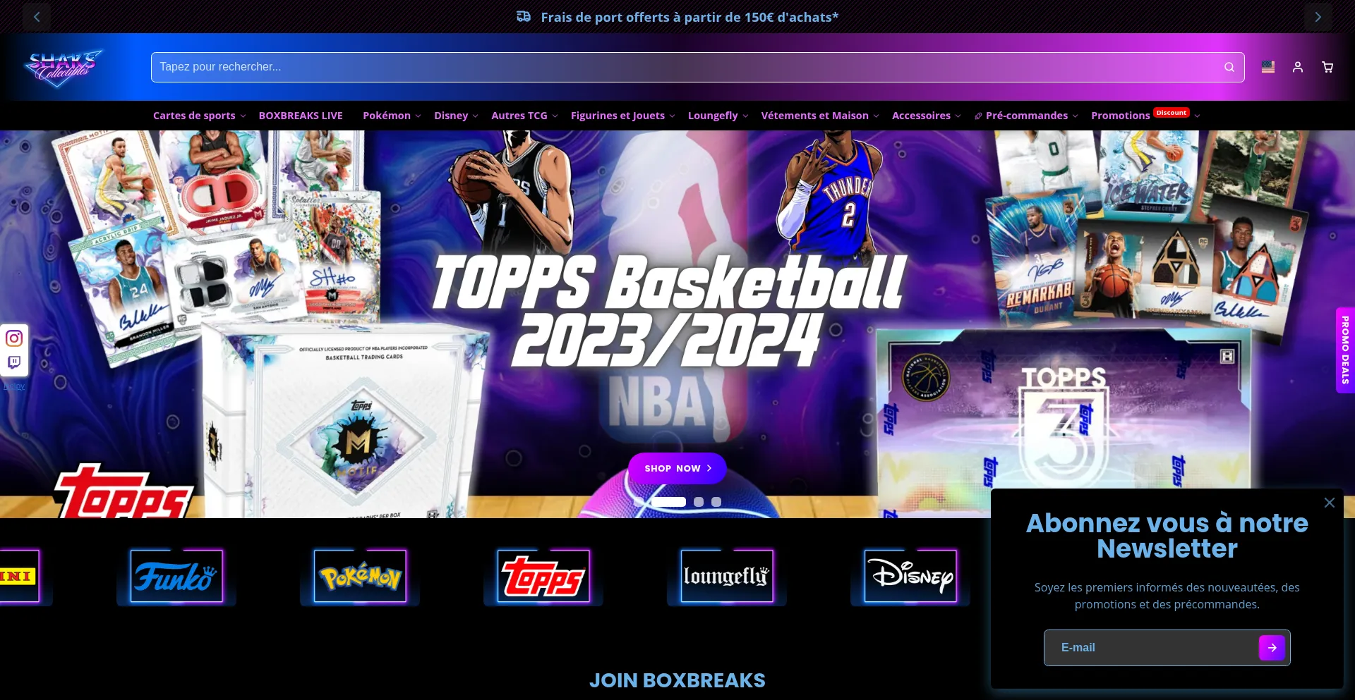 Website screenshot of Shaks-collectibles.com