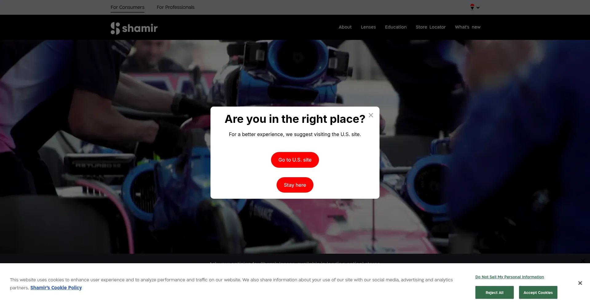 Website screenshot of Shamir.com