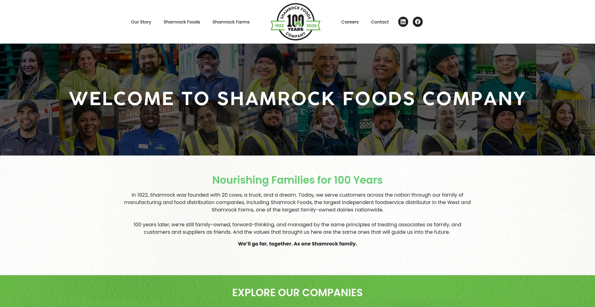 Website screenshot of Shamrockfoods.com