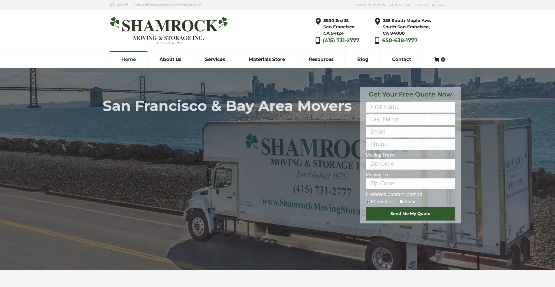Website screenshot of Shamrockmovingstorage.com
