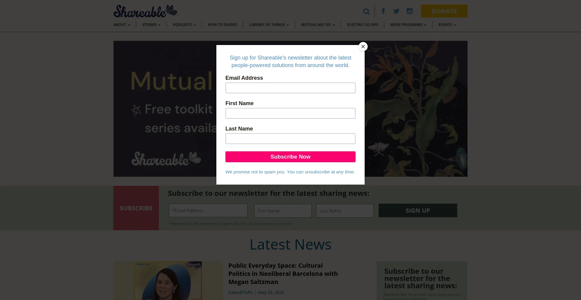 Website screenshot of Shareable.net