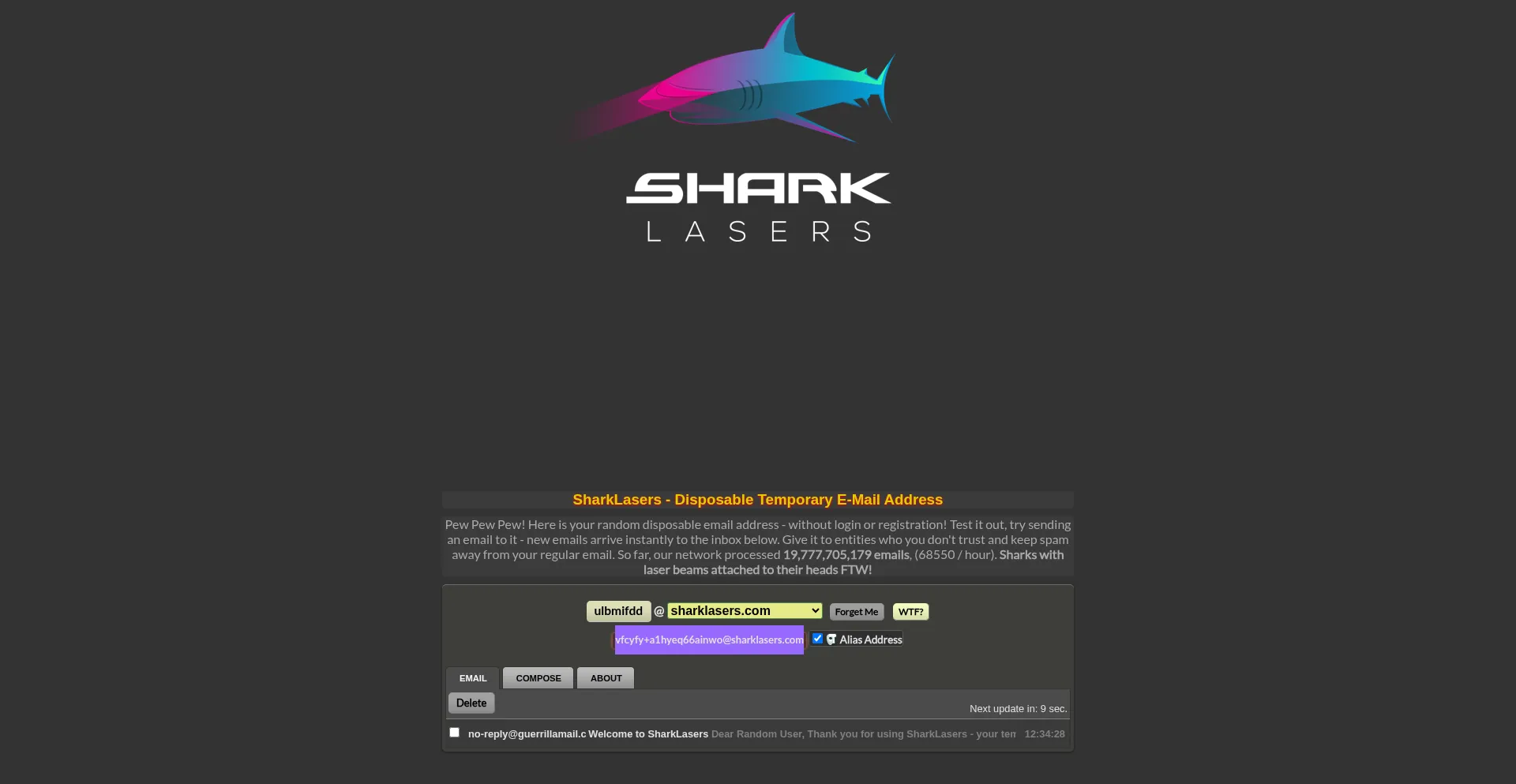 Website screenshot of Sharklasers.com