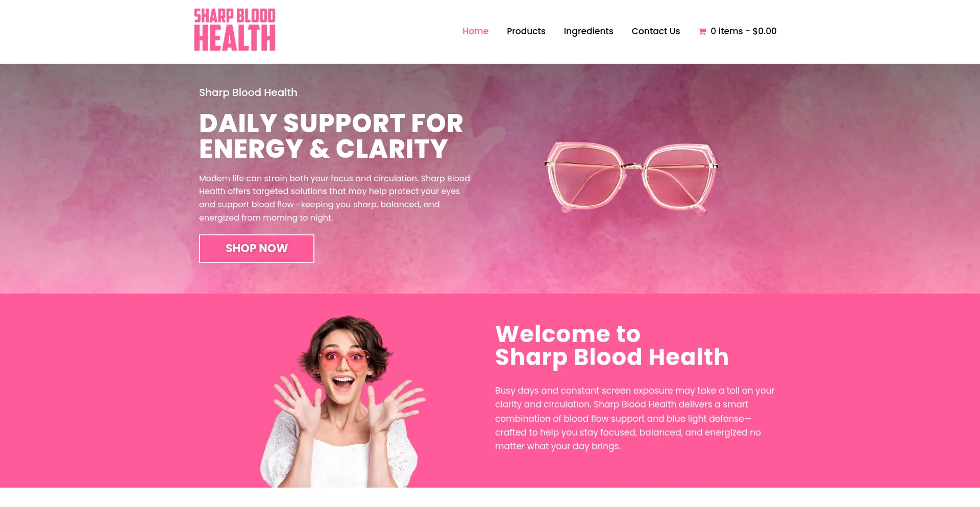 Website screenshot of Sharpbloodhealth.com
