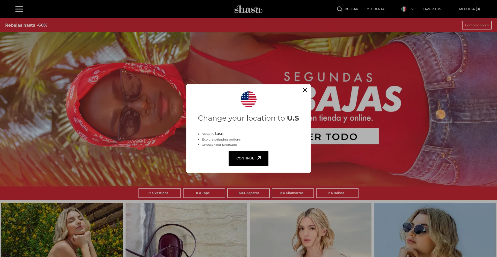 Website screenshot of Shasa.com