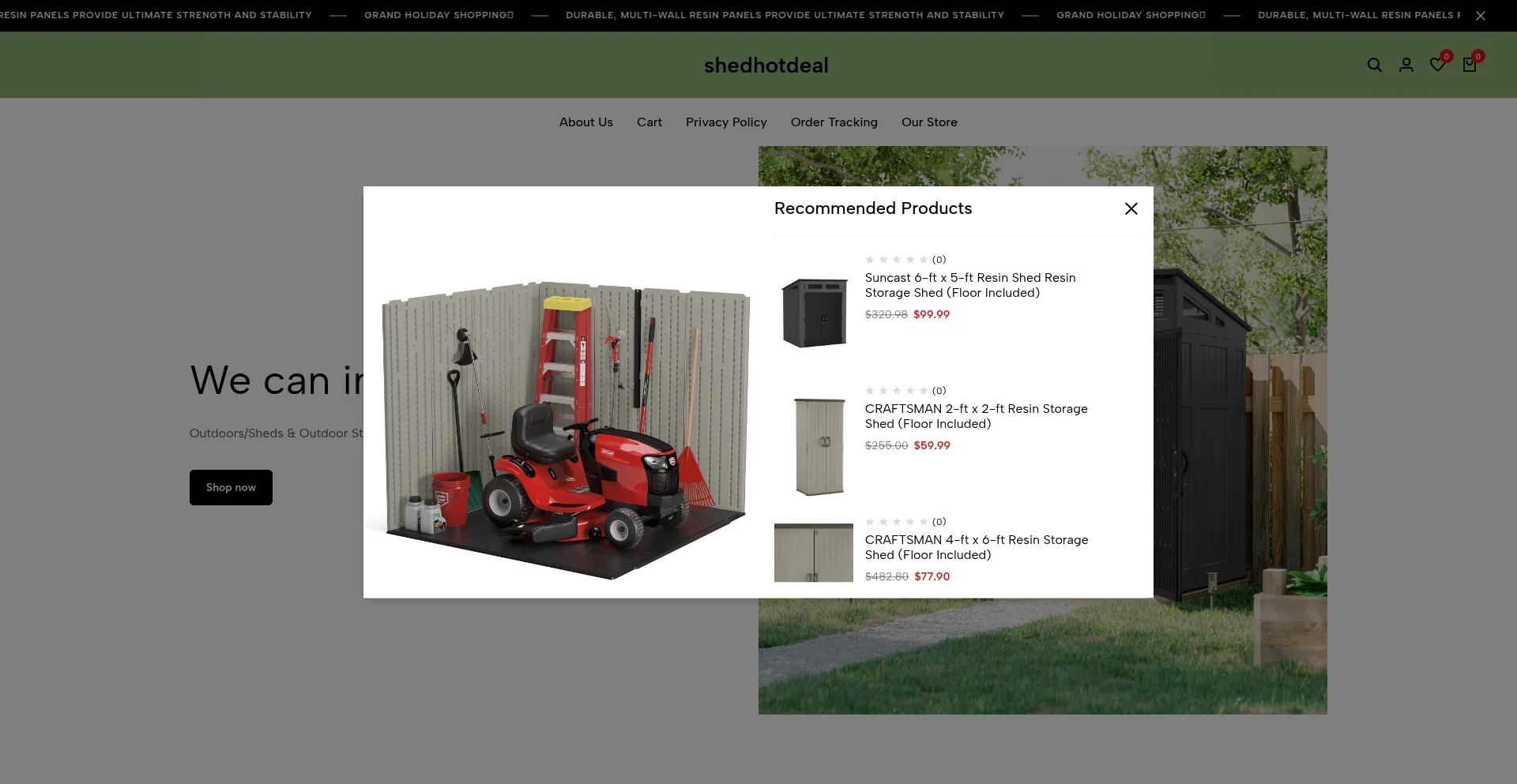 Website screenshot of Shedhotdeal.online