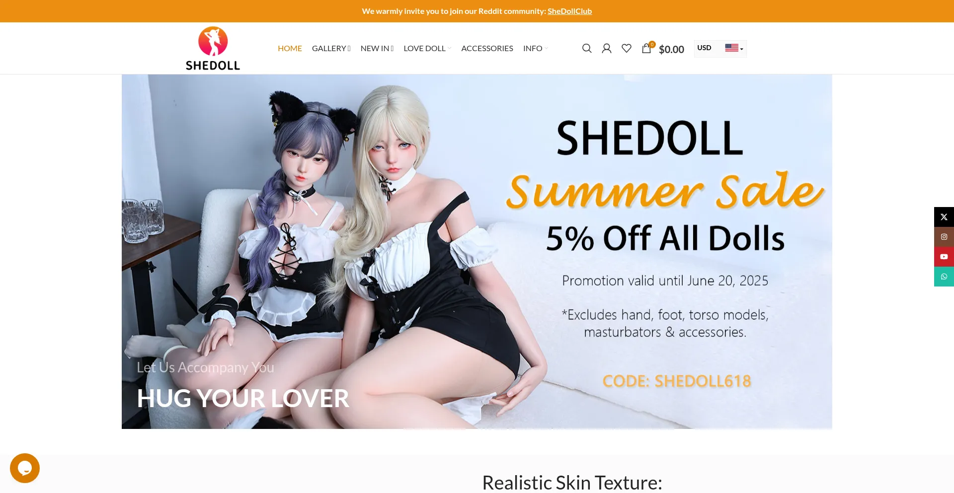 Website screenshot of Shedollshop.com