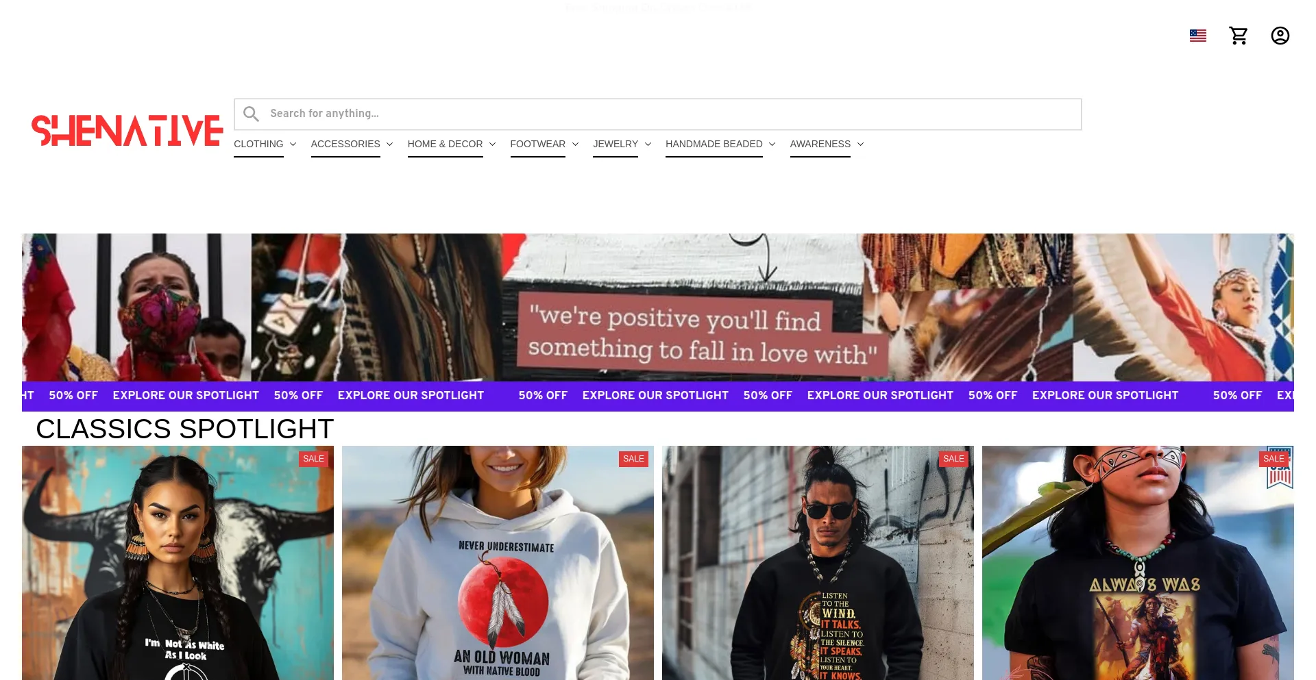 Website screenshot of Shenativeshop.com