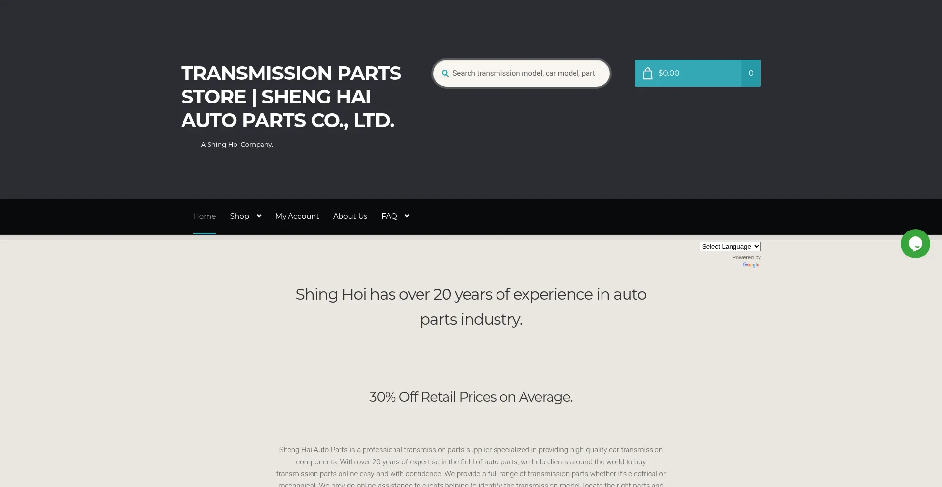 Website screenshot of Shenghaiautoparts.com