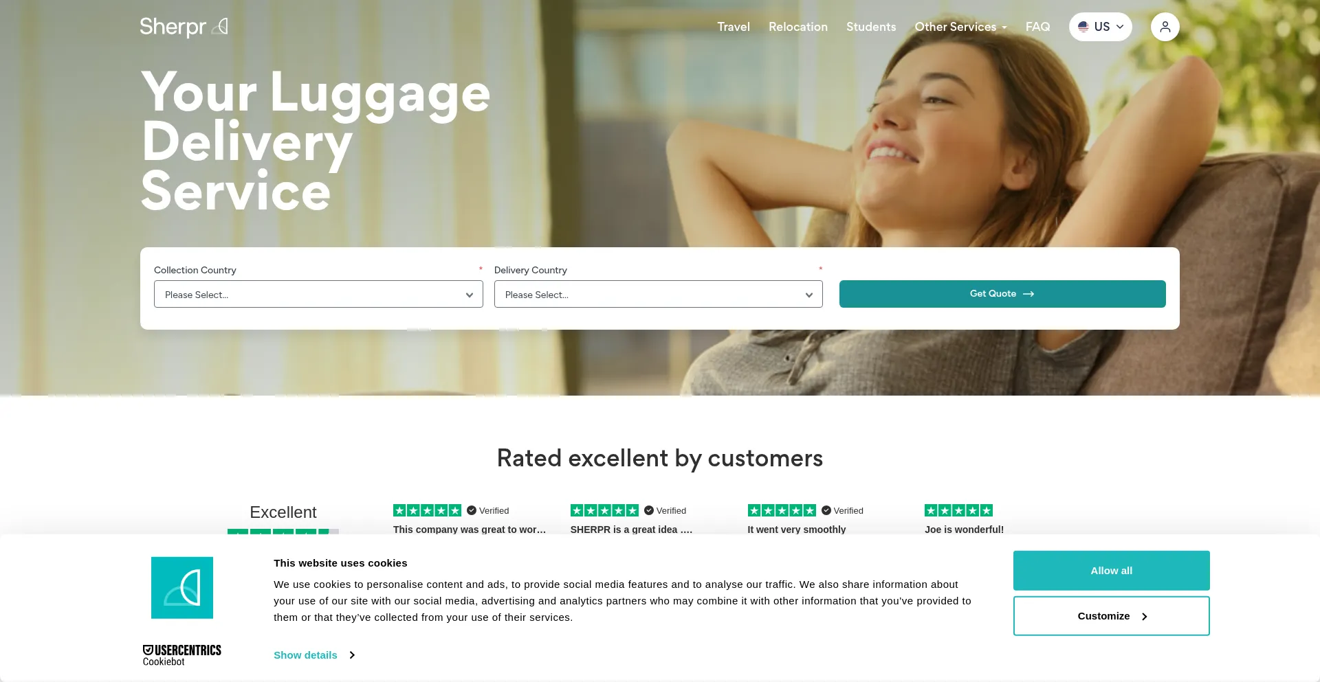 Website screenshot of Sherpr.com