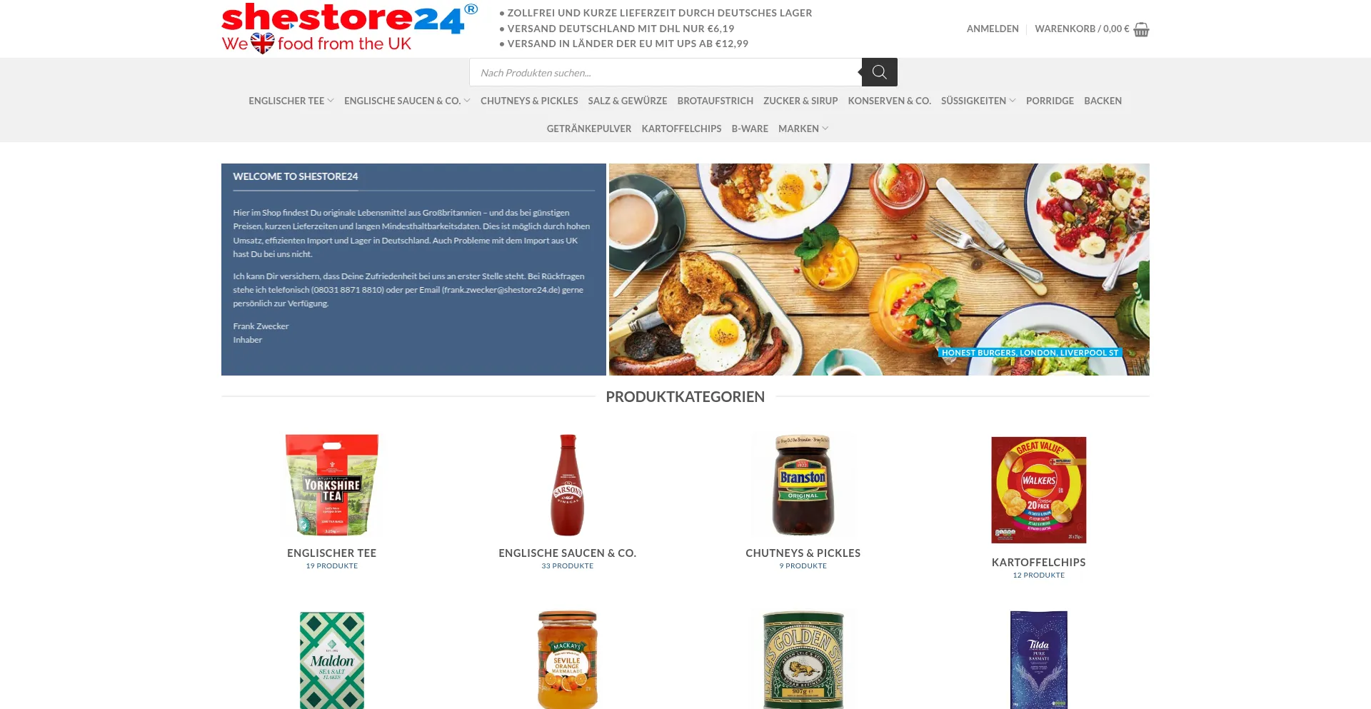 Website screenshot of Shestore24.de
