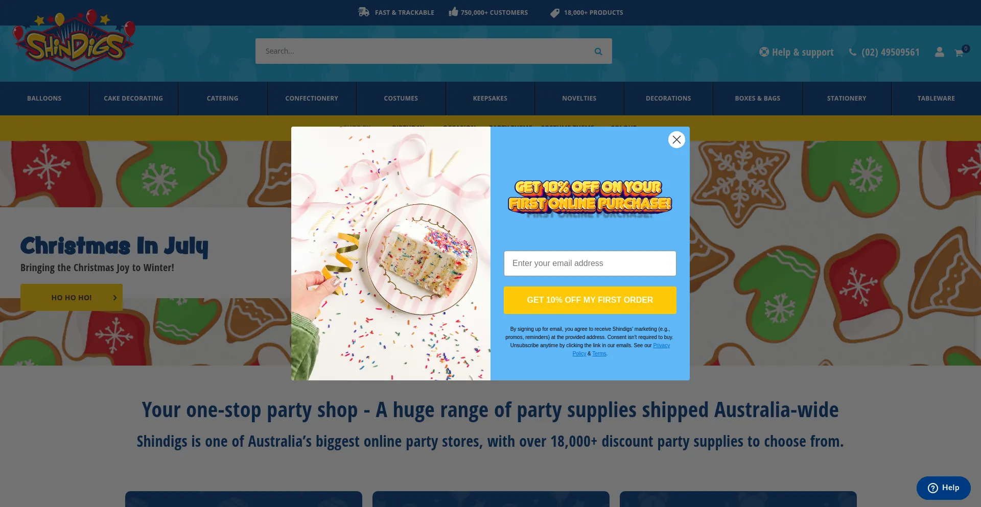 Website screenshot of Shindigs.com.au