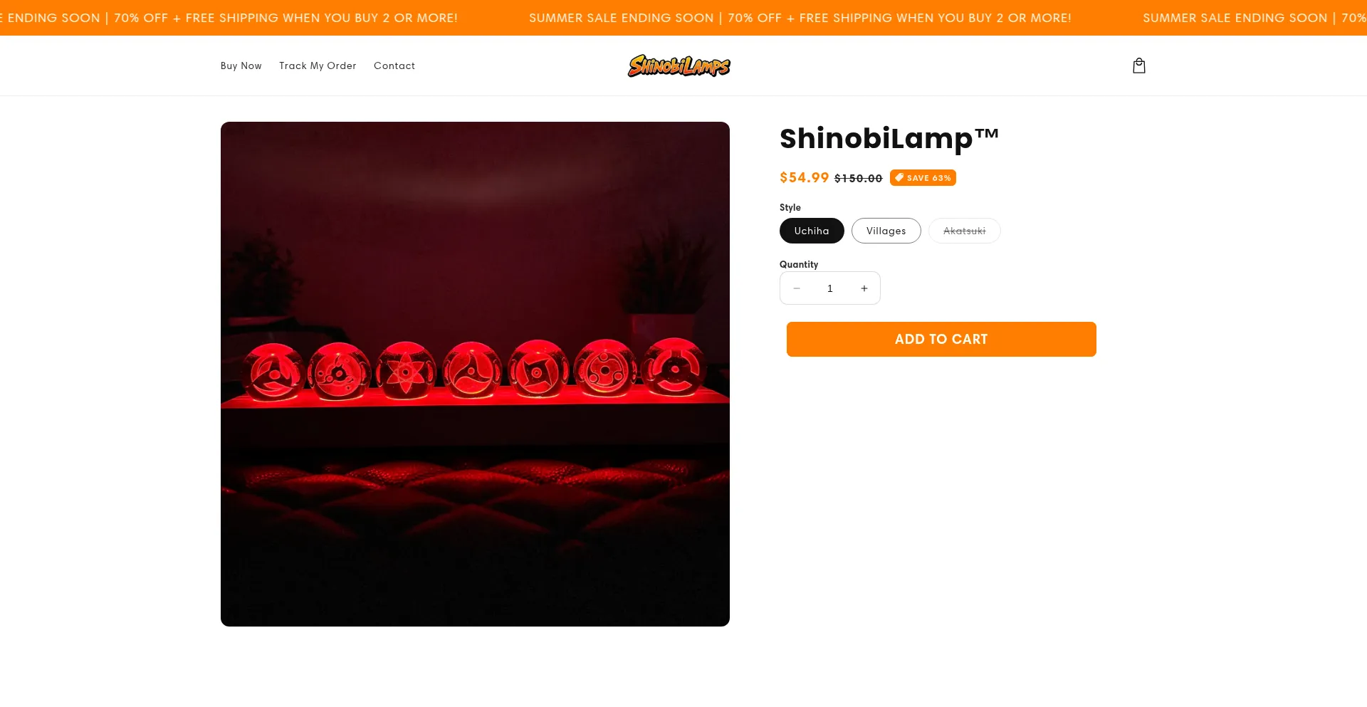 Website screenshot of Shinobilamps.com