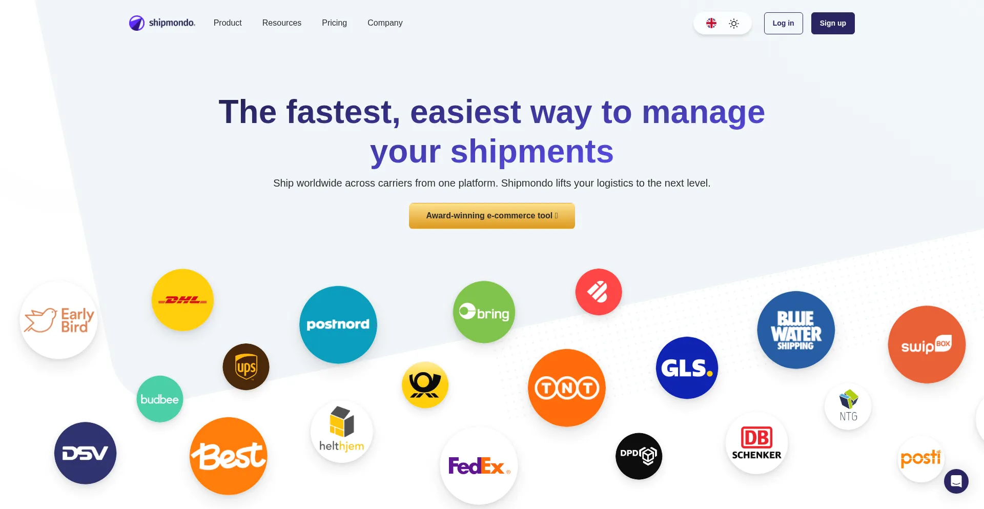 Website screenshot of Shipmondo.com