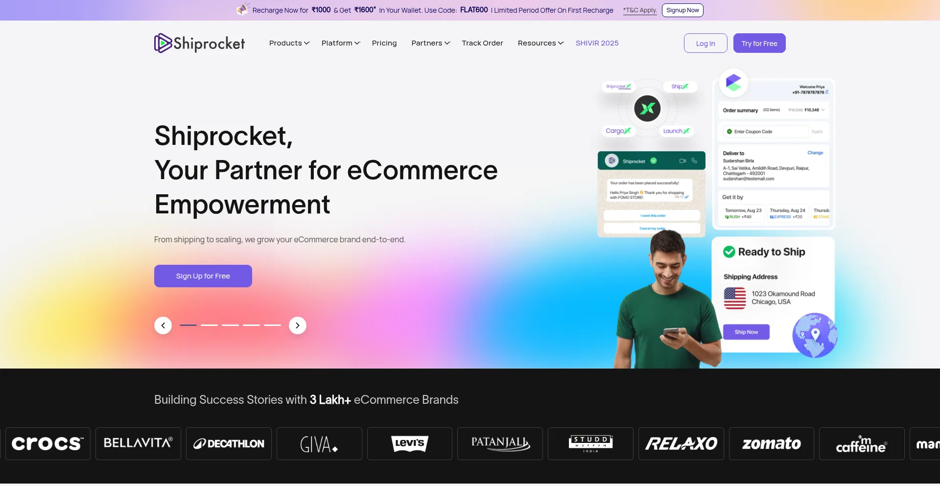 Website screenshot of Shiprocket.com