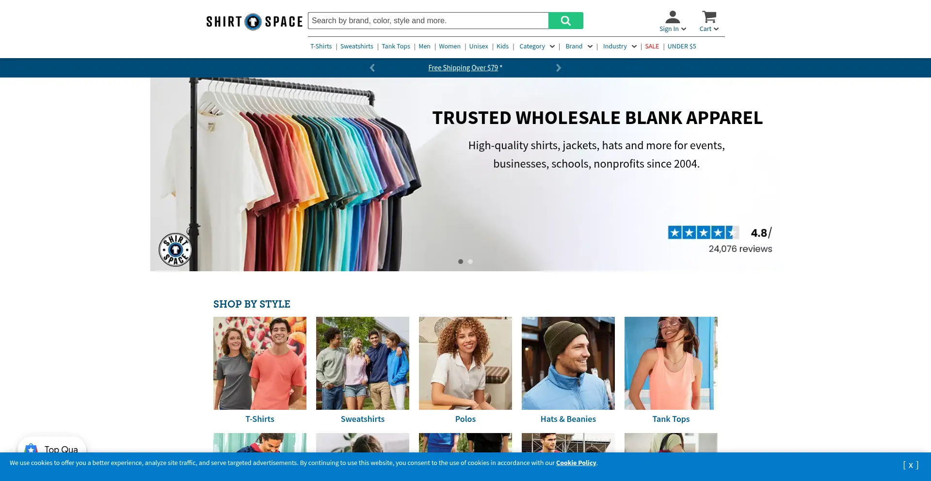 Website screenshot of Shirtspace.com