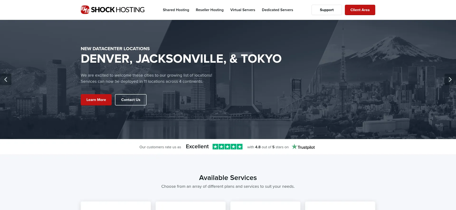Website screenshot of Shockhosting.com