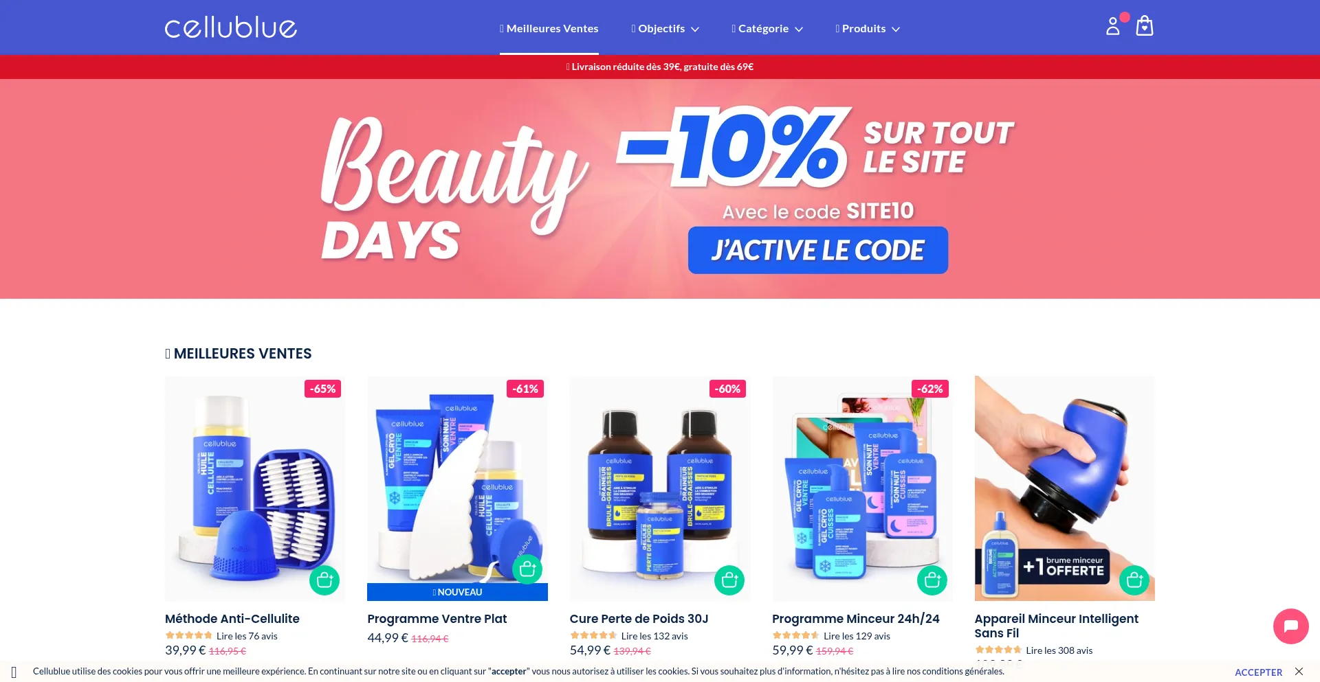 Website screenshot of Shop.cellublue.com