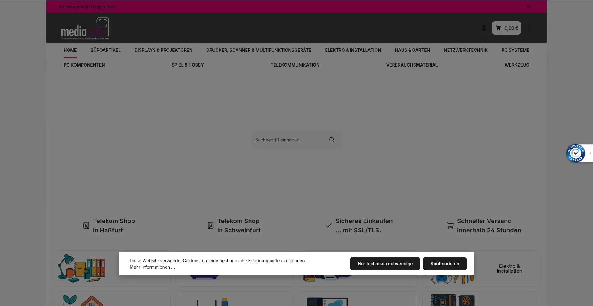 Website screenshot of Shop.mediazehe.de