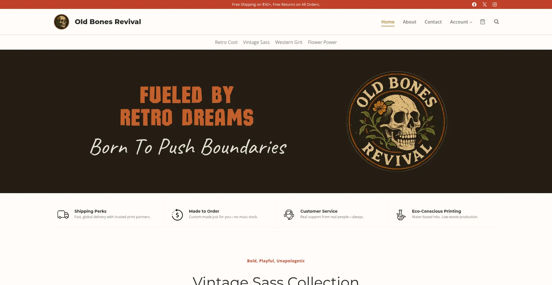 Website screenshot of Shop.oldbonesrevival.com