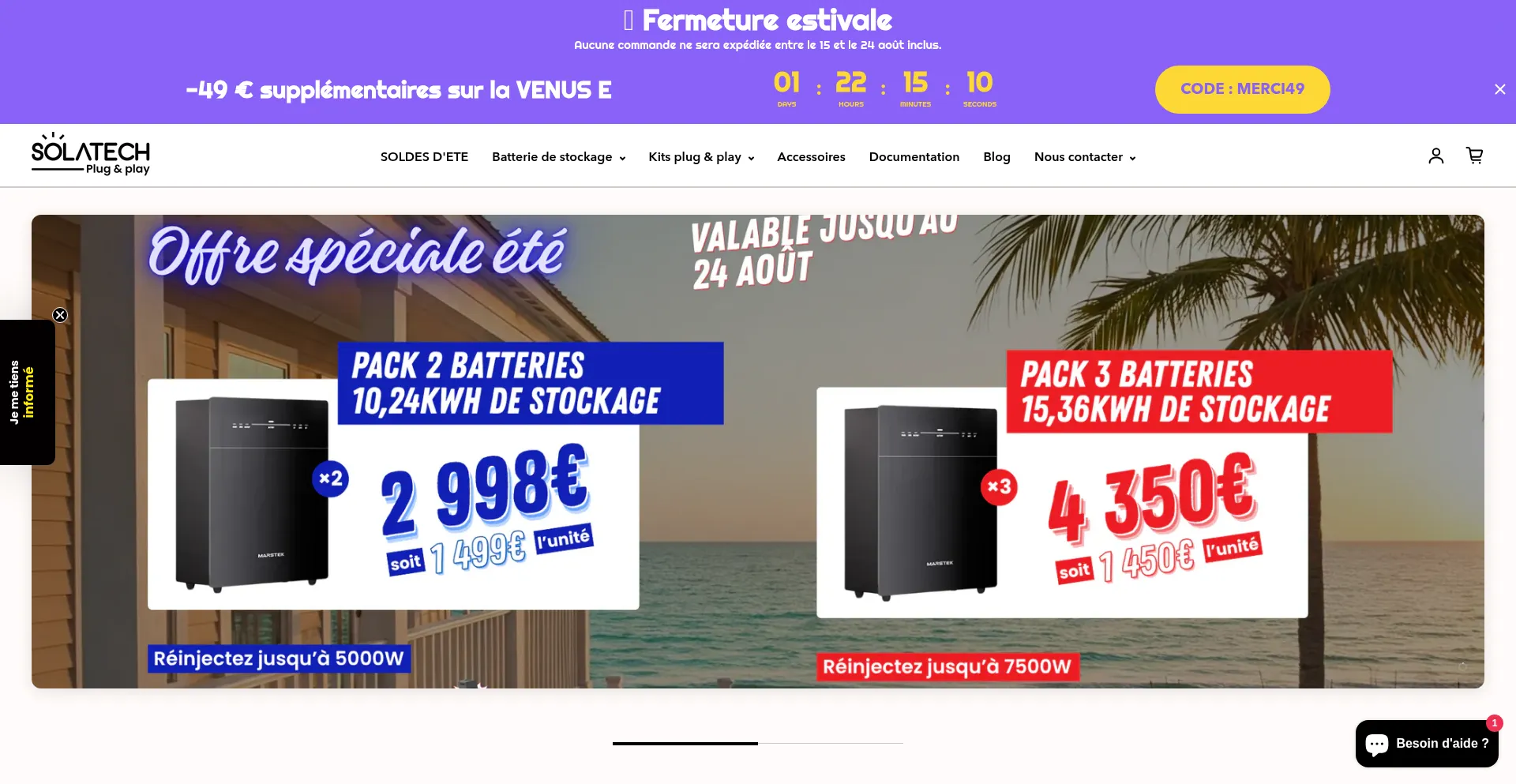 Website screenshot of Shop.solatech.fr