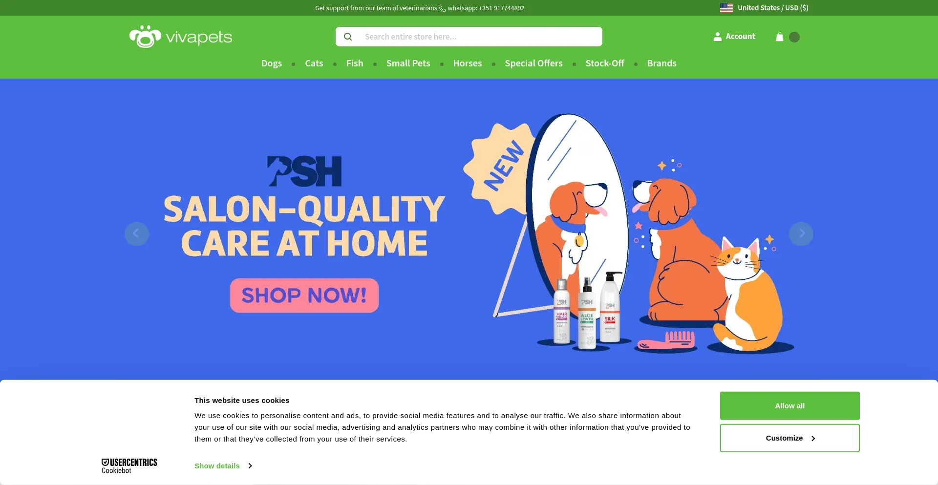 Website screenshot of Shop.vivapets.com