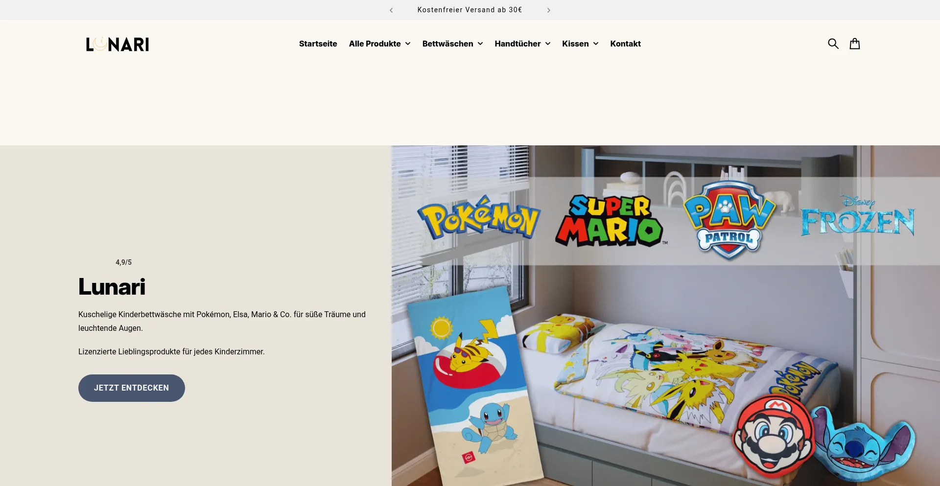 Website screenshot of Shop-lunari.de