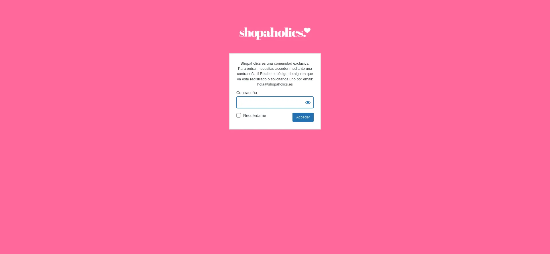 Website screenshot of Shopaholics.es