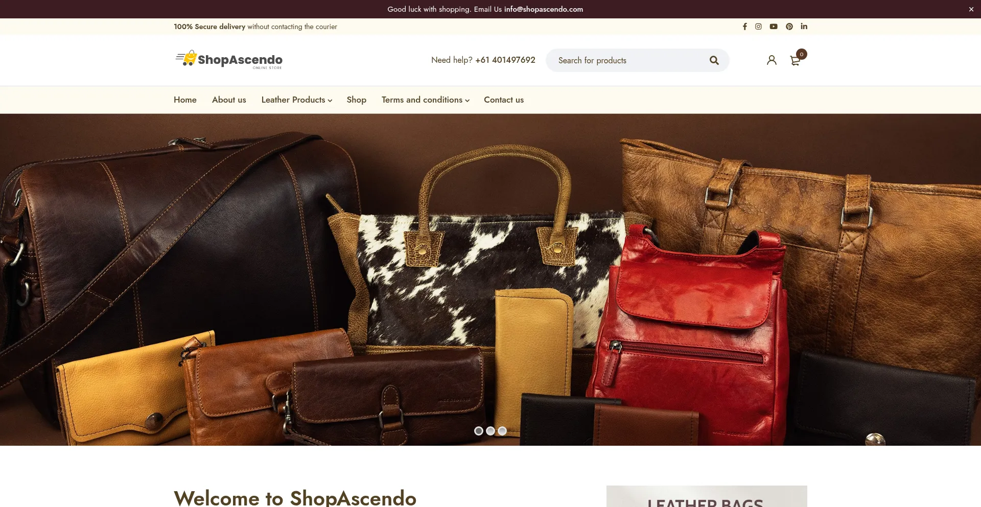 Website screenshot of Shopascendo.com