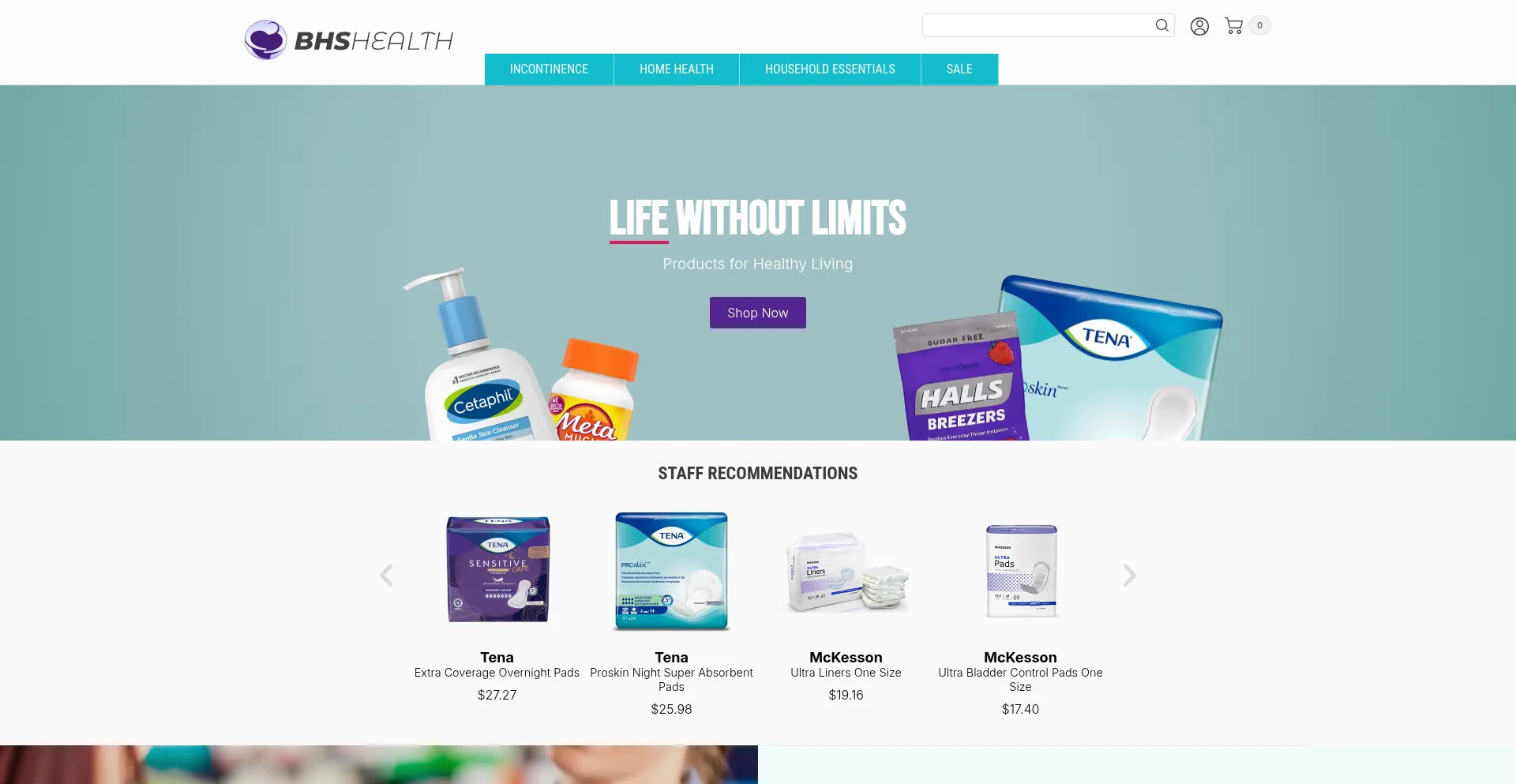 Website screenshot of Shopbhshealth.com