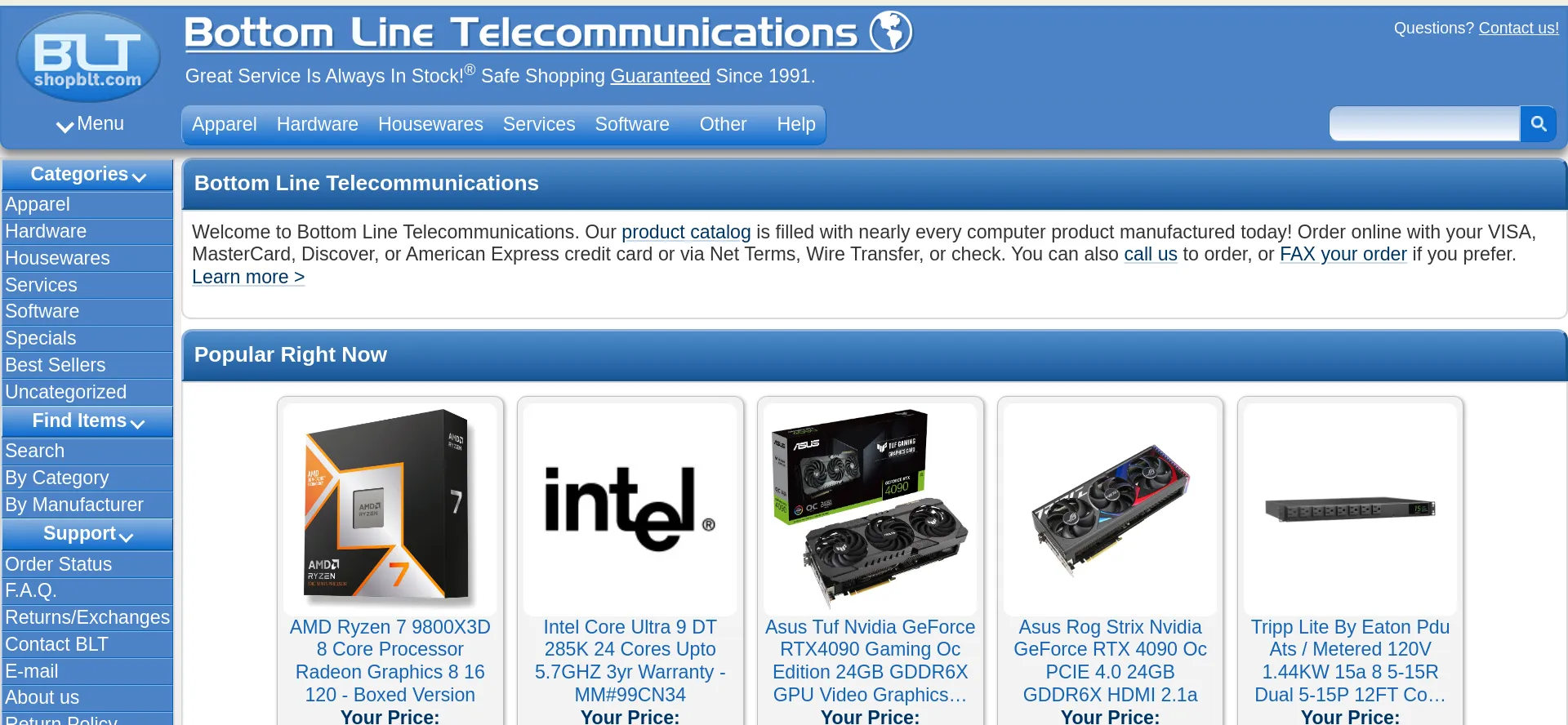 Website screenshot of Shopblt.com