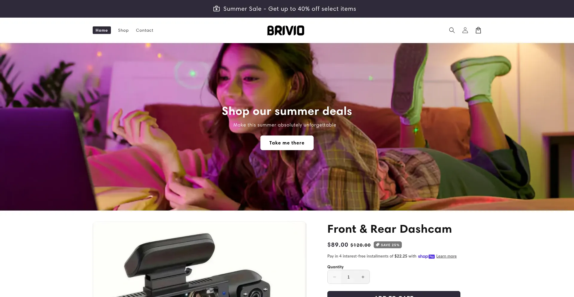 Website screenshot of Shopbrivio.com