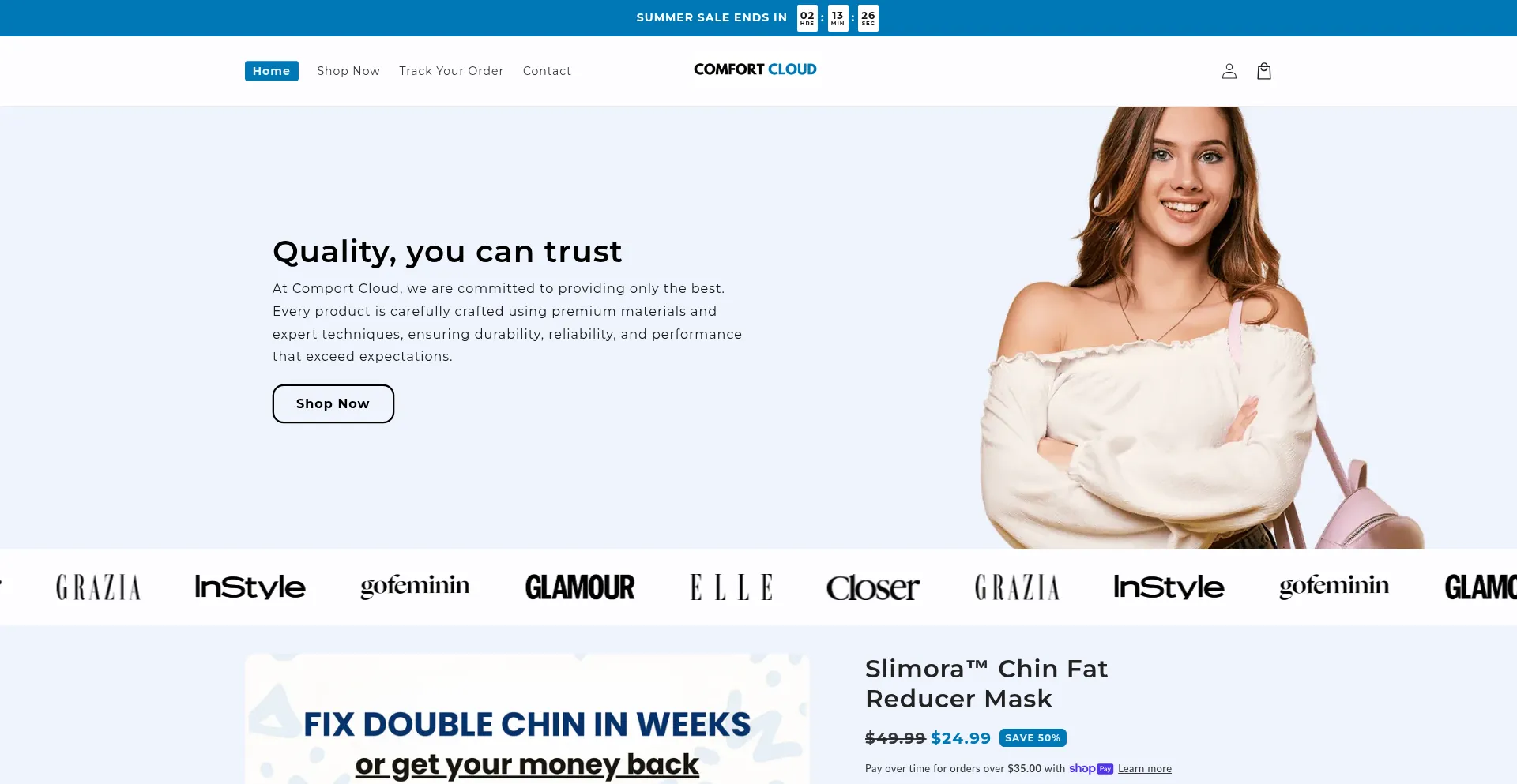 Website screenshot of Shopcomfortcloud.com