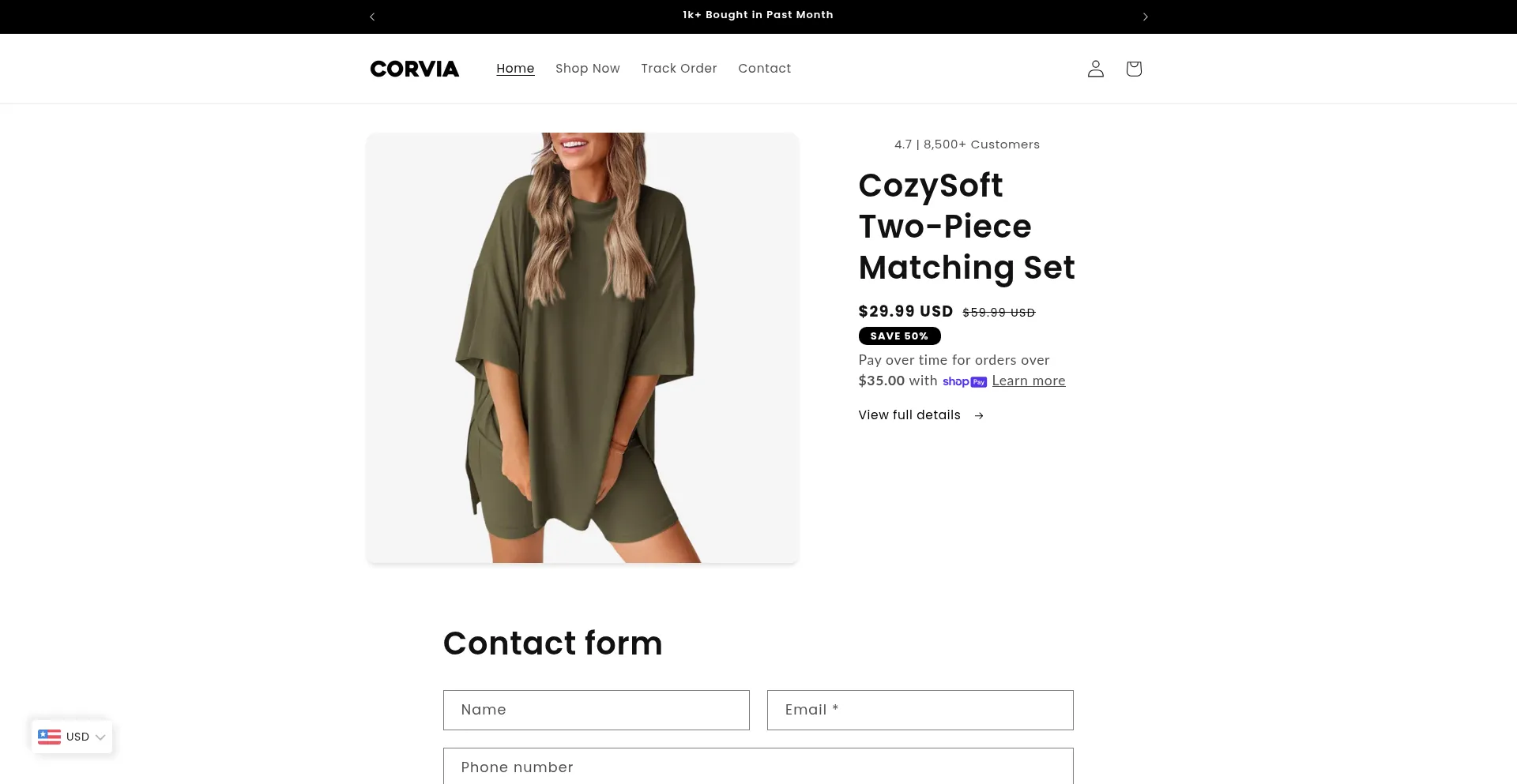 Website screenshot of Shopcorvia.com